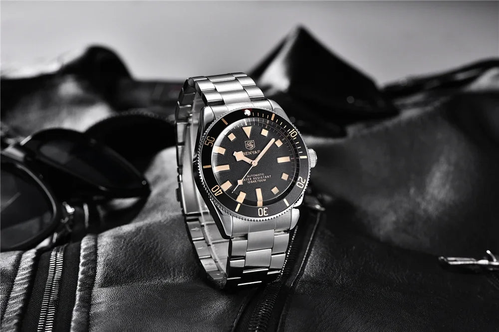 BENYAR 2026 New Men Watches Retro Black Mechanical Automatic luxury watch for men Waterproof Luminous Stainless steel wristwatch