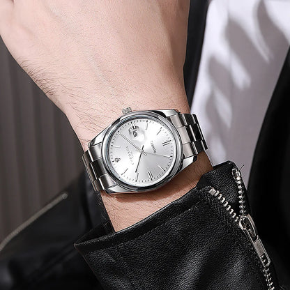 Reloj de pulsera para hombre CHRONOS: marca de lujo, resistente al agua, luminiscente, con indicador de fecha, de acero inoxidable y con mecanismo de cuarzo.