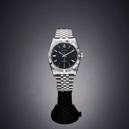 Baltany S4102 Business Men's Automatic Mechanical Wristwatch 36mm Linen Dial Engine Turned Bezel NH35 Luxury Dress Watch