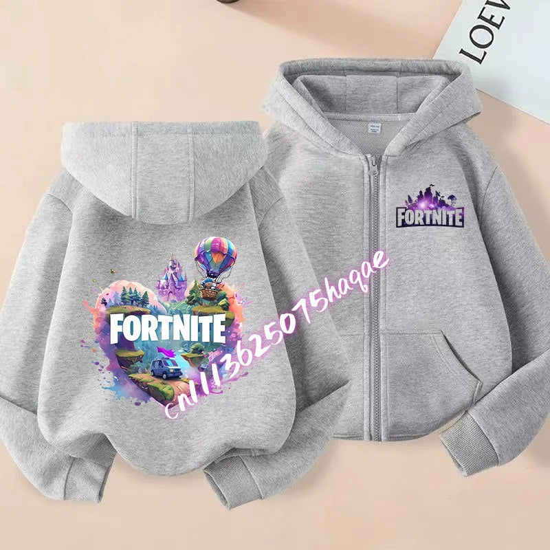 Fortnites Kinder-Kapuzenjacken mit Reißverschluss Anime Fortress Night Sweatshirts Game Frühling Herbst Hoodies Sportbekleidung Kinderkleidung Geschenk