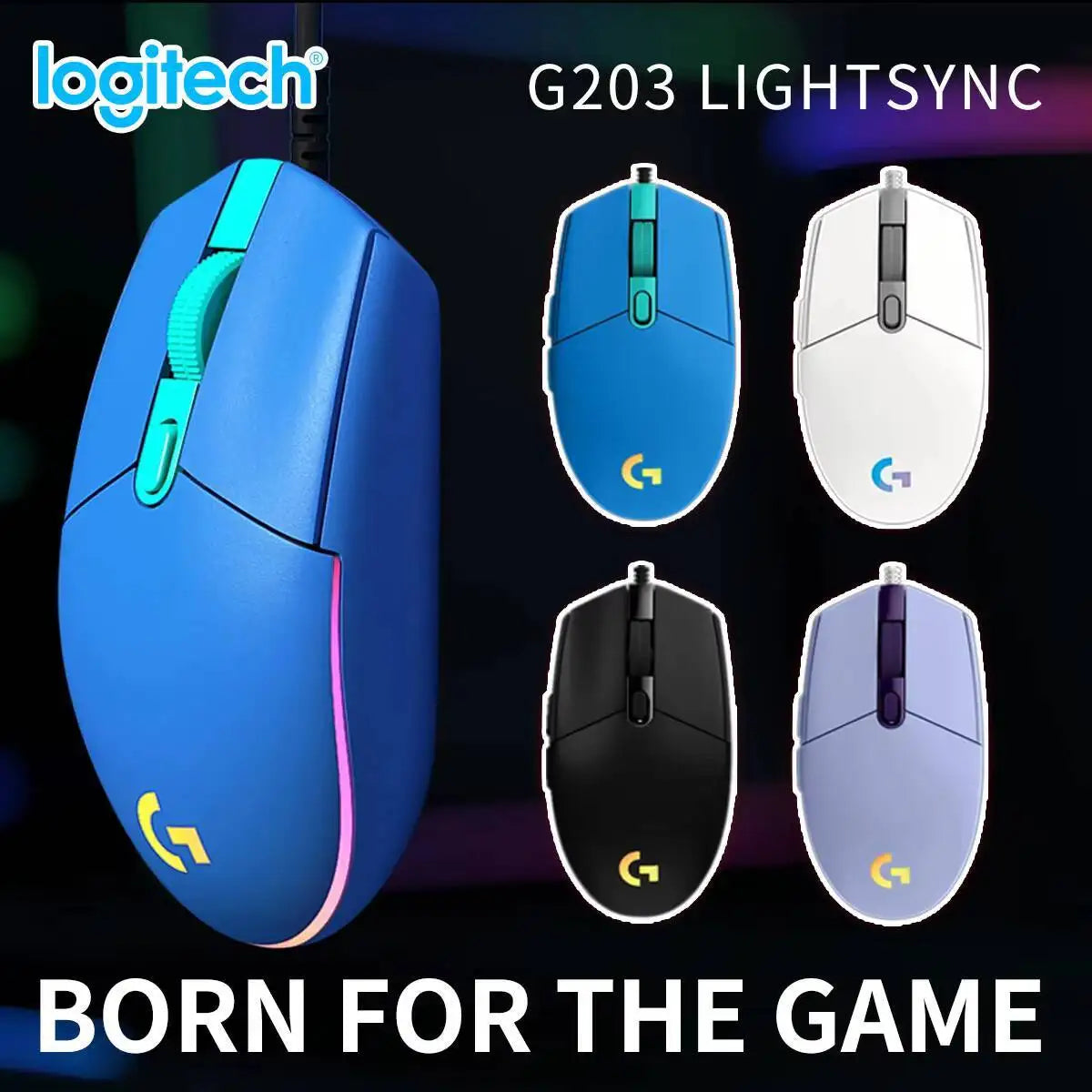 Logitech G203 LIGHTSYNC-mus trådbunden 8000 DPI-sensor RGB Sync 6 knappar mekanisk spänning för kontor och gaming