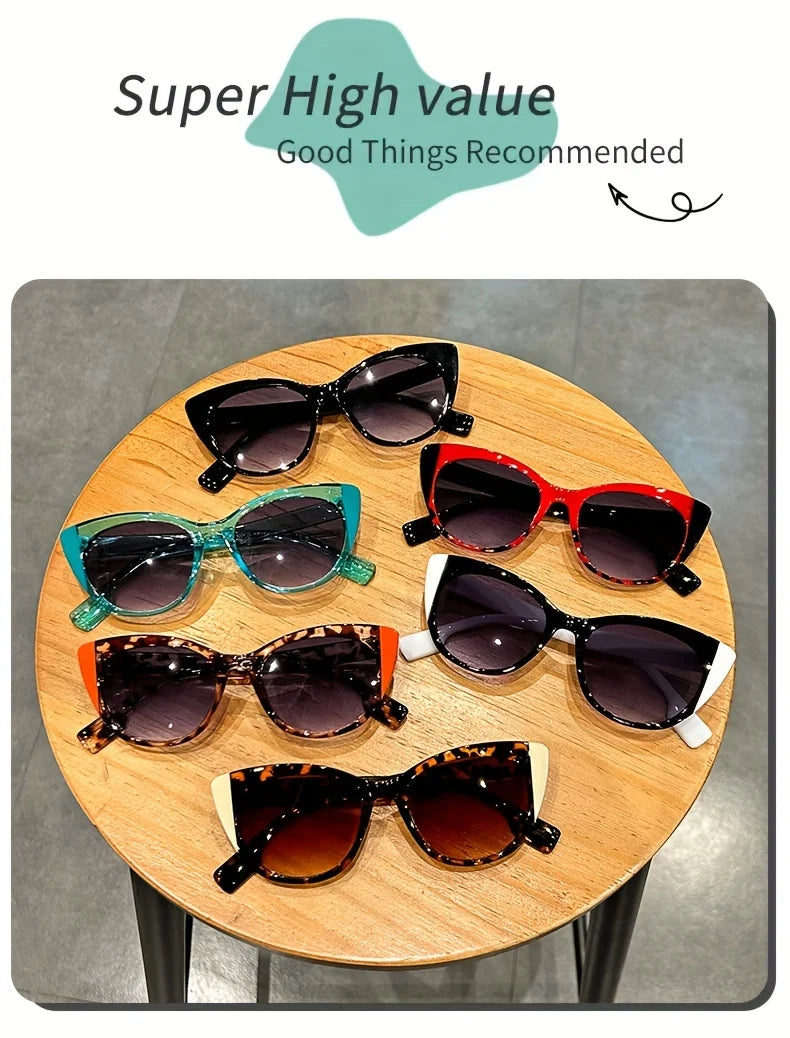 New Glossy Red Black Color-Block Gradient Cat-Eye Sunglasses Chic Women's Glasses with Anti-Glare Lenses for Fashionable Travel