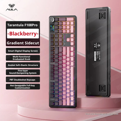 AULA F108 PRO Mechanical Keyboard Custom 100% Layout RGB Backlight Wireless Bluetooth Hifi Switch Gaming Keyboard