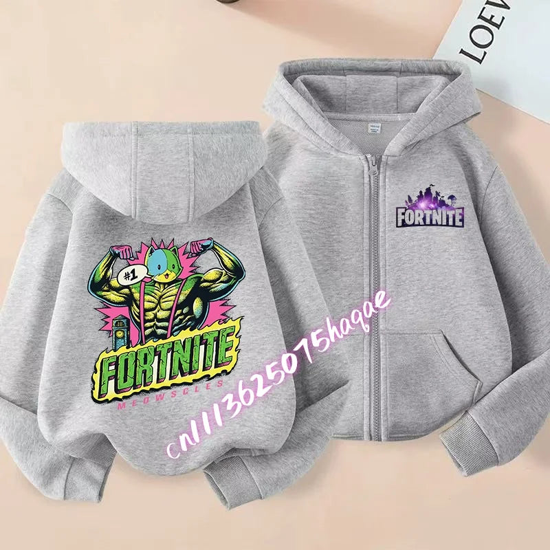 Autumn New Fortnites Children Hoodies Coat Cartoon Game Character Printed Zip Up Hoodie Child Jacket Winter Kids Boys Clothes