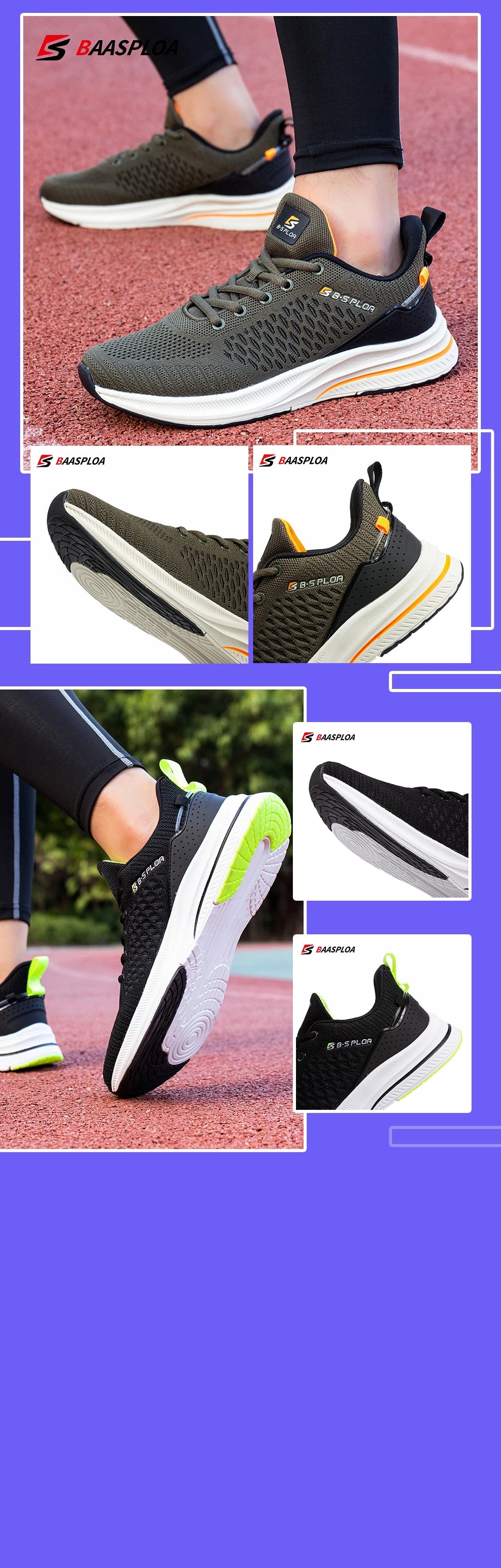 Baasploa Herren-Laufschuhe – Marke: Casual, leichte Designer-Jogging-Schuhe aus Mesh für Herren, atmungsaktive Sport- und Wanderschuhe mit Schnürung