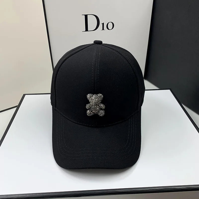 Fashion Designer Summer Baseball Cap for Women Korean Wild Bear Rhinestone Caps Sun Hats Street Kpop Outdoor Visors Hip Hop Hat