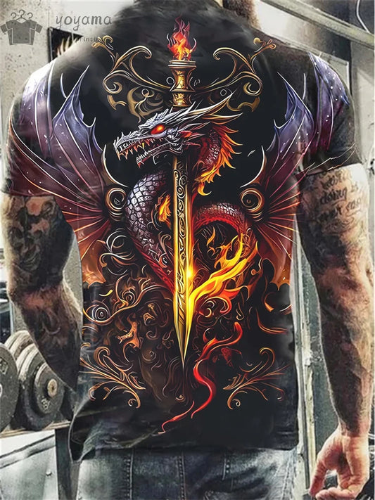 Dragon Print Clothes Men Funny Men's Summer Clothes T-Shirt Men Short Sleeve Tee Dragon Graphic T-Shirts Personalized T-Shirt