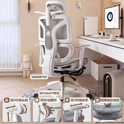 Cadeira de Estudo Ergonómica Confortável, Apoio Lombar para Longos Períodos Sentado, Cadeira Elevatória, Cadeira de Escritório Giratória para Computador em Casa