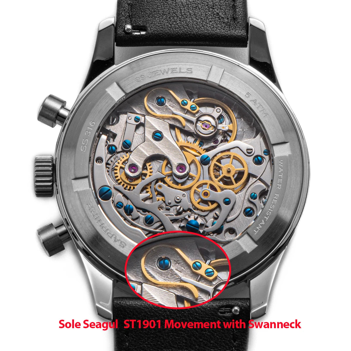 Sugess Pilot Watch Handwind Chronograph Mechanical Wristwatches Luminous Skeleton Men Watches Crystal Sapphire Leather New 2022