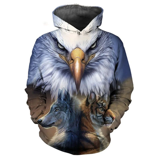 Animal Tiger Eagle Wolf 3D Print Men Women Loose Hoodie Casual Oversized Pullover Popular Fashion Sweatshirt Trend Men's Clothing