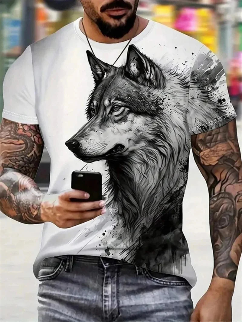 New Wolf Pattern Fitness T Shirt Summer Fashion 3D Printed Animal Graphic Short Sleeve Ready Stock Casual Oversized T-Shirt