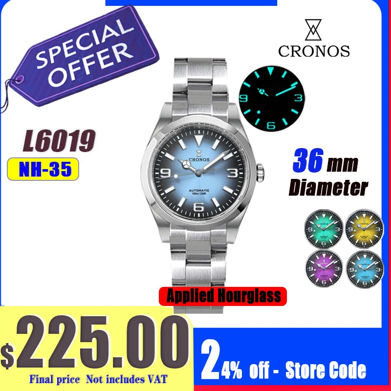Cronos Luxury Men Watches 36mm Explore Climbing Series Couples Sport Watch NH35 PT5000 Unisex Automatic Mechanical Watch 10Bar