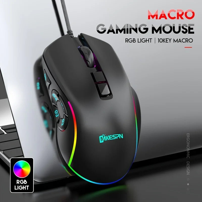 10 key macro programming custom RGB gaming wired mouse laptop desktop computer wired mouse external