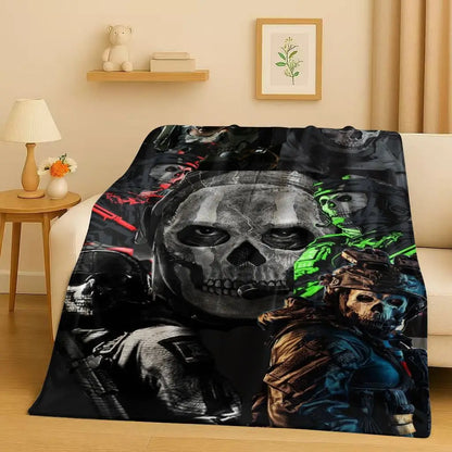 3D Classic Gun Game Call of Duty COD Ghost Simon Flannel Blanket,Ultra Soft Warm Plush Throw for Home Bedroom Bed Sofa Cover Kid