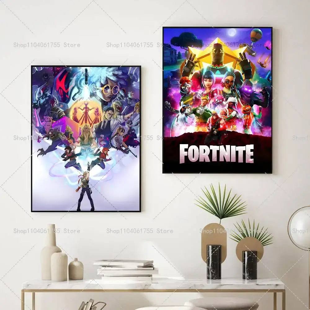 F-Fortnites-Game Popular Poster Self-adhesive Art Waterproof Paper Sticker Coffee House Bar Room Wall Decor