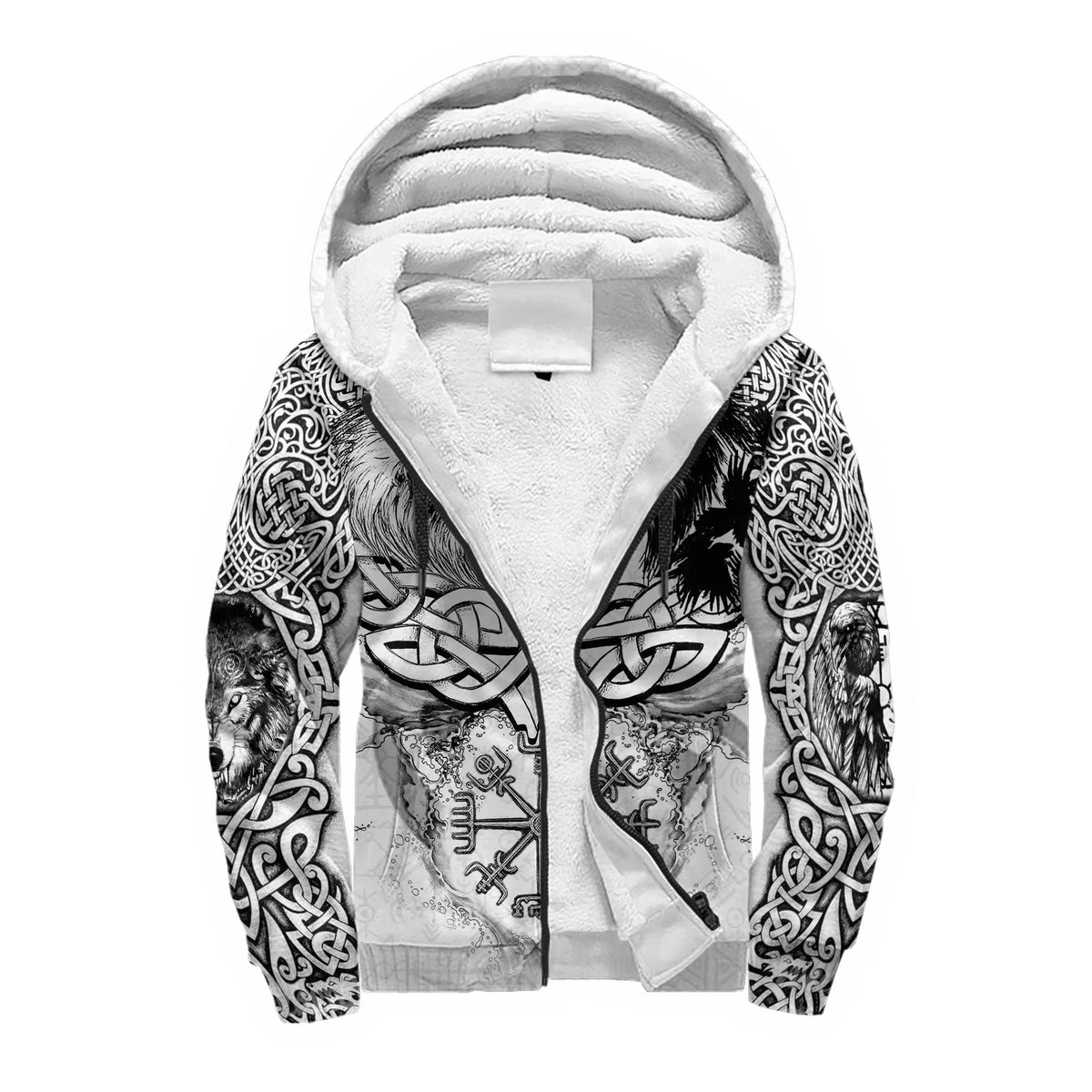 Mjolnir Odino Corvo Lupo Tatuaggio Felpa con cappuccio da uomo invernale più spessa con zip, stampata in 3D, unisex, casual, tuta con cappuccio, giacca in pile calda KD16