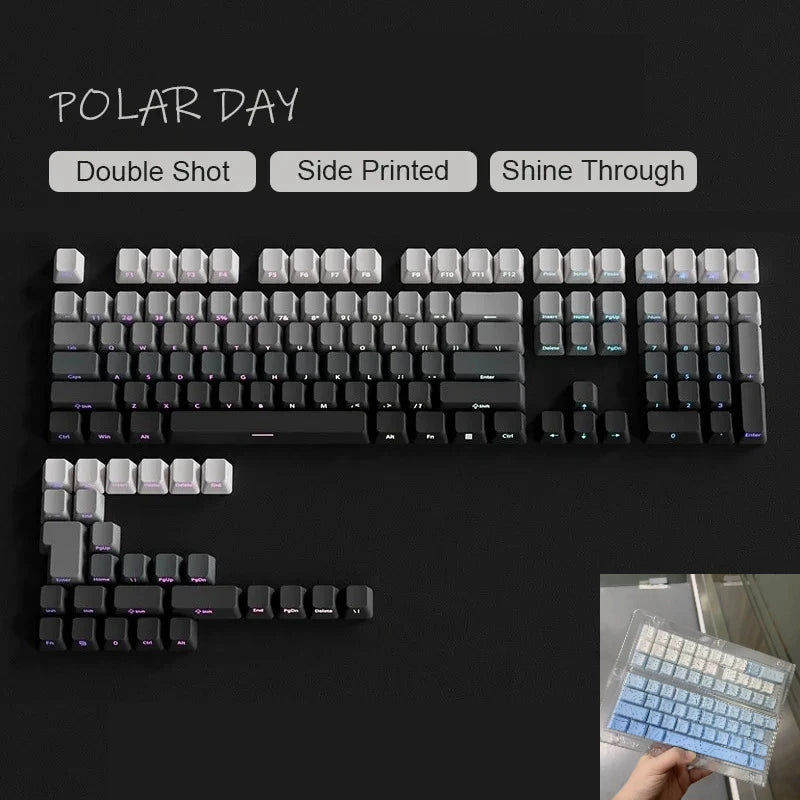 Novas Keycaps para Teclado Mecânico Gaming 60/64/84/98/108 com Switch MX, 135 Teclas OEM PBT, Gravação Lateral, Gradiente Vermelho e Preto