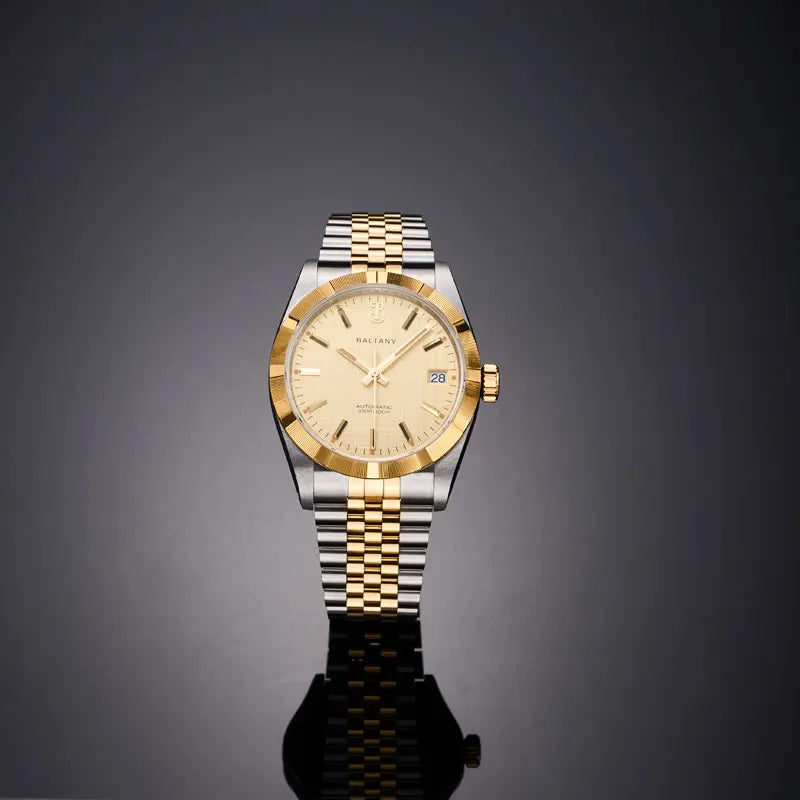 Baltany S4102 Business Men's Automatic Mechanical Wristwatch 36mm Linen Dial Engine Turned Bezel NH35 Luxury Dress Watch