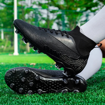 Chaussures de Football noires pour hommes, crampons AG/FG, bottes d'entraînement pour hommes, chaussures de Sport à cheville haute, baskets pour enfants et adultes 35-45