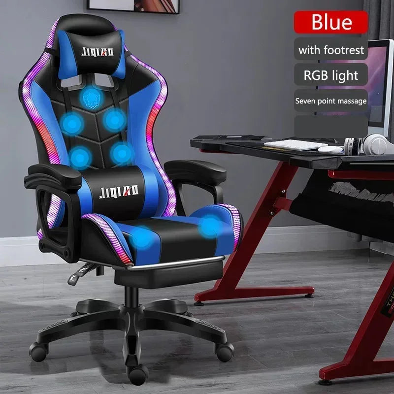 RGB Gaming Chair Ergonomic Computer Chair with Massage Function, Reclining Office Chair, Swivel Gamer Chair with Adjustable Height and Armrests