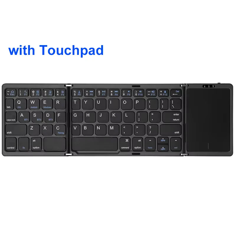 KEBIDUMEI Three Bluetooth Keyboard Tri-fold Keyboard with Touchpad Mini Keyboard Rechargeable Keyboard for Windows Android IOS