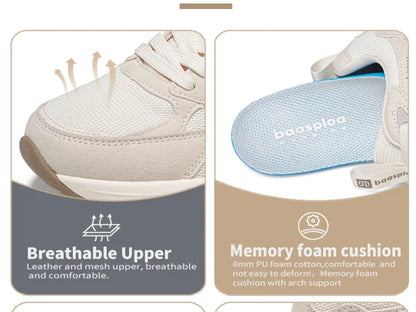 Baasploa Women Walking Shoes Lightweight Mesh Breathable Sport Shoes Comfort Soft Female Leather Height Increase Casual Sneakers