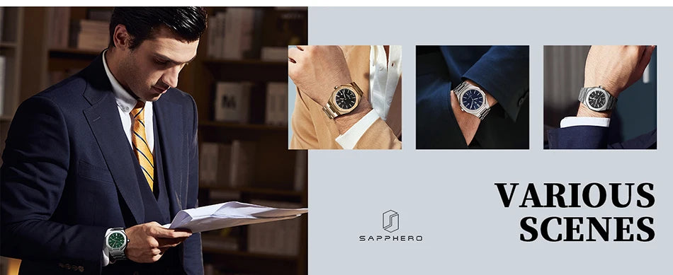 SAPPHERO Rose Gold Men Watch Fashion Luxury Clock Stainless Steel Watch 50m Water Resistance Watch For Men New Year Gifts