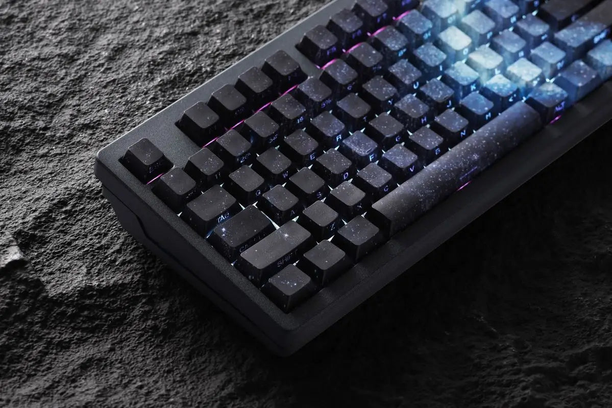 Teclas PBT transparentes con degradado galaxia morado y grabado lateral, 135 teclas, compatibles con teclado mecánico de 60/64/84/98/108 teclas