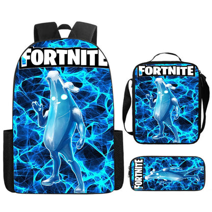 Fortnite Cartoon 3pcs Set, Large Capacity Suitable for Boys and Girls Aged 5-8, Includes Backpack, Dinner Bag, and Pencil Case