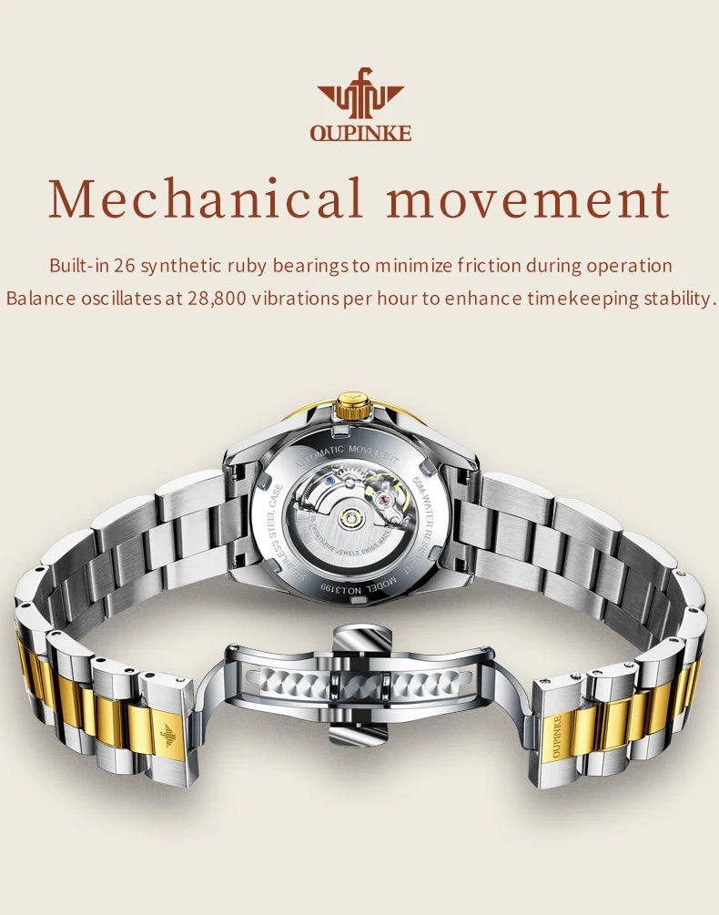OUPINKE 3199 Real Diamond Automatic Watch for Women Sapphire Crystal Mirror 50M Waterproof Luxury Elegant Ladies Watch Set