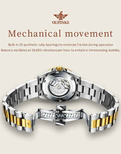 OUPINKE 3199 Real Diamond Automatic Watch for Women Sapphire Crystal Mirror 50M Waterproof Luxury Elegant Ladies Watch Set
