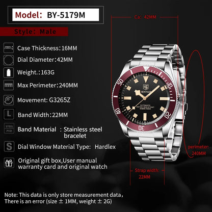 BENYAR 2026 New Men Watches Retro Black Mechanical Automatic luxury watch for men Waterproof Luminous Stainless steel wristwatch