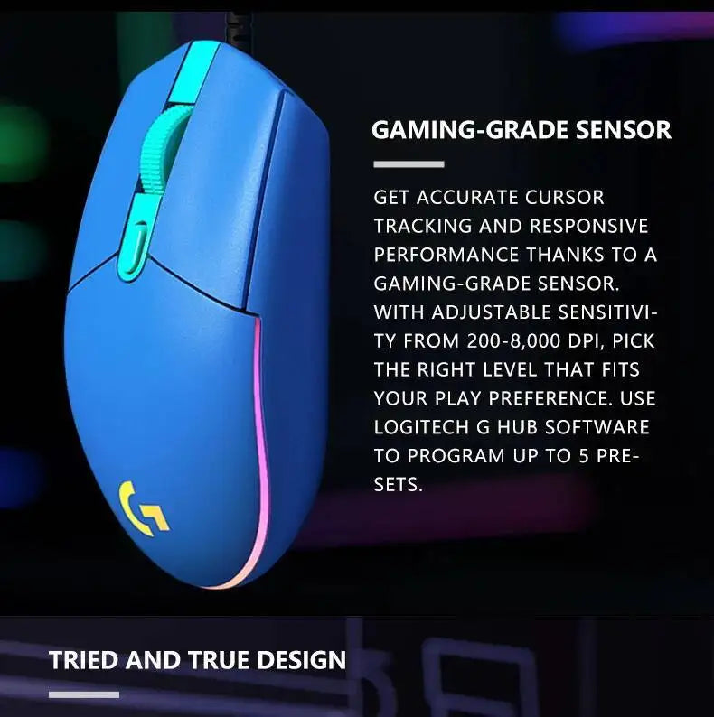 Logitech G203 LIGHTSYNC-mus trådbunden 8000 DPI-sensor RGB Sync 6 knappar mekanisk spänning för kontor och gaming