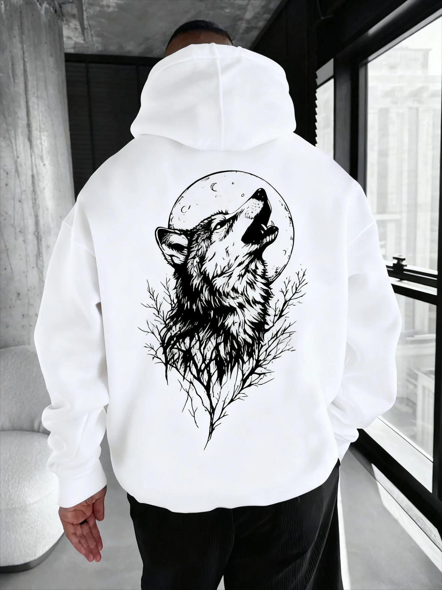 Men's Wolf Pattern Printed Hooded Sweatshirt A Comfortable Casual and Fashionable Hooded Pullover Shirt Men's Clothing