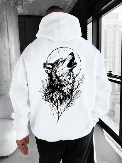 Men's Wolf Pattern Printed Hooded Sweatshirt A Comfortable Casual and Fashionable Hooded Pullover Shirt Men's Clothing