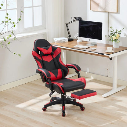 Ergonomic Racing Gaming Chair with Lumbar Support, Massage Function, Footrest, Reclining Leather Gaming Chair for Office & PC Gaming