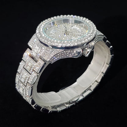 Men's Gold Quartz Watches Calendar Week Display Diamond Watch For Man Dropshipping