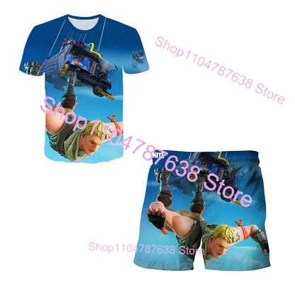 2PCS Suits F-Fortnite Victory 3D T-shirt Shorts Kids Tops Girls Boys Battle Royale Clothes Harajuku Tees Hero Children T-Shirt