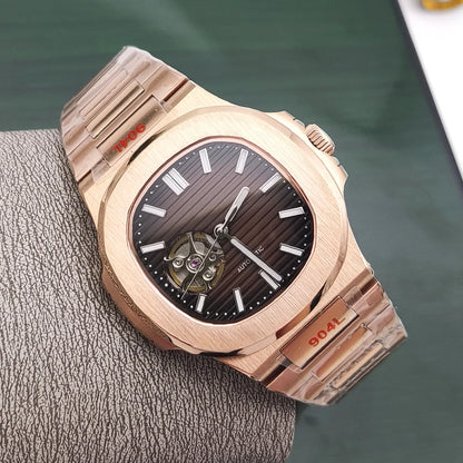 Luxury Rose Gold 40MM Square NH38 Movement Automatic Mechanical Men's Watch Sapphire Crystal Date Stainless Steel Strap