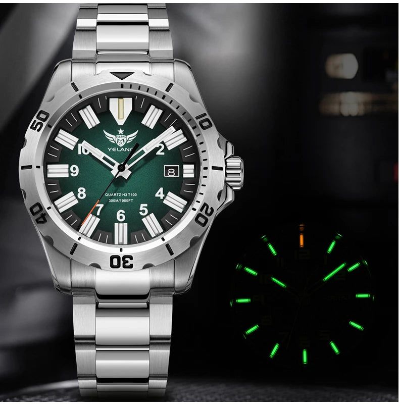 YELANG V1036 42mm Men Quartz Watch Luminous 10 Years Lithium Movement Rotated Dial 30ATM 300m Waterproof Military Style Watches