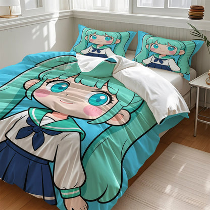 Set navlake za poplun Hatsune Miku u chibi stilu, slatka anime posteljina s jastučnicama, dekor za gaming sobu, spavaću sobu tinejdžera i djece, poklon za fanove