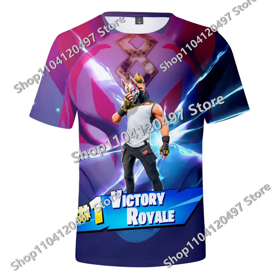 Japanese Anime Fortnite Summer T-shirt for Men and Women Battle Royale Short-Sleeved Casual Comfortable Loose Harajuku Streetwear