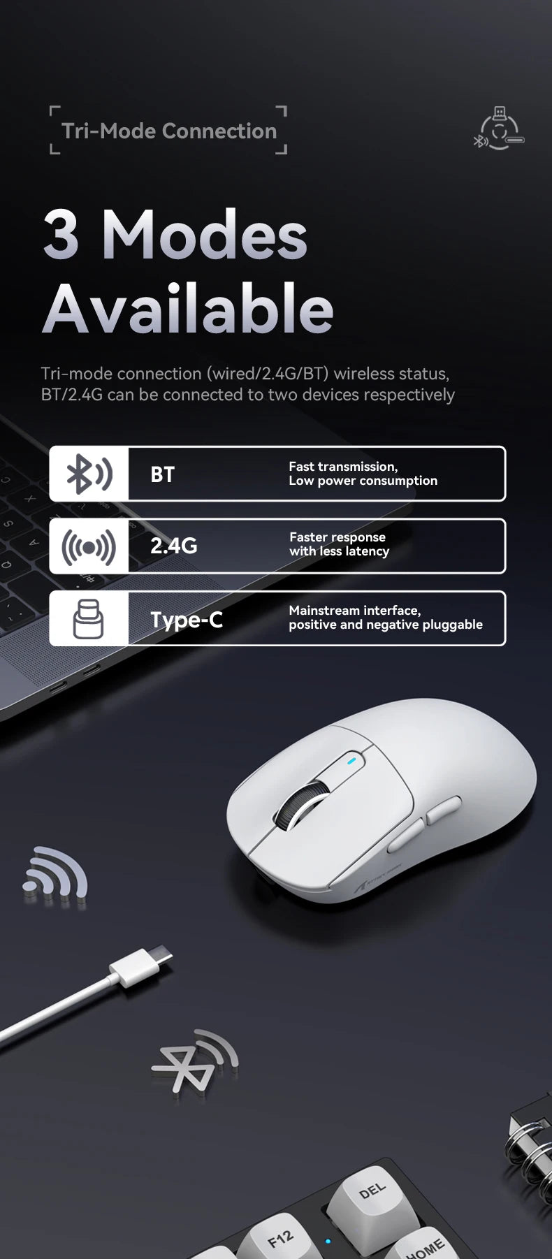 ATTACK SHARK X3/X3PRO 4K/8K Wireless Gaming Mouse, 26K DPI, Tri-Mode (Wired/2.4GHz/BT5.2), Lightweight, PAW3395 Sensor For Gamer