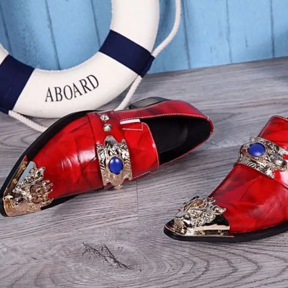 Men's Luxury White Gold Metal Toe Oxford Elegant Loafers Slip-On Dress Shoes Formal Wedding Party PU Leather Shoes Size 38-46