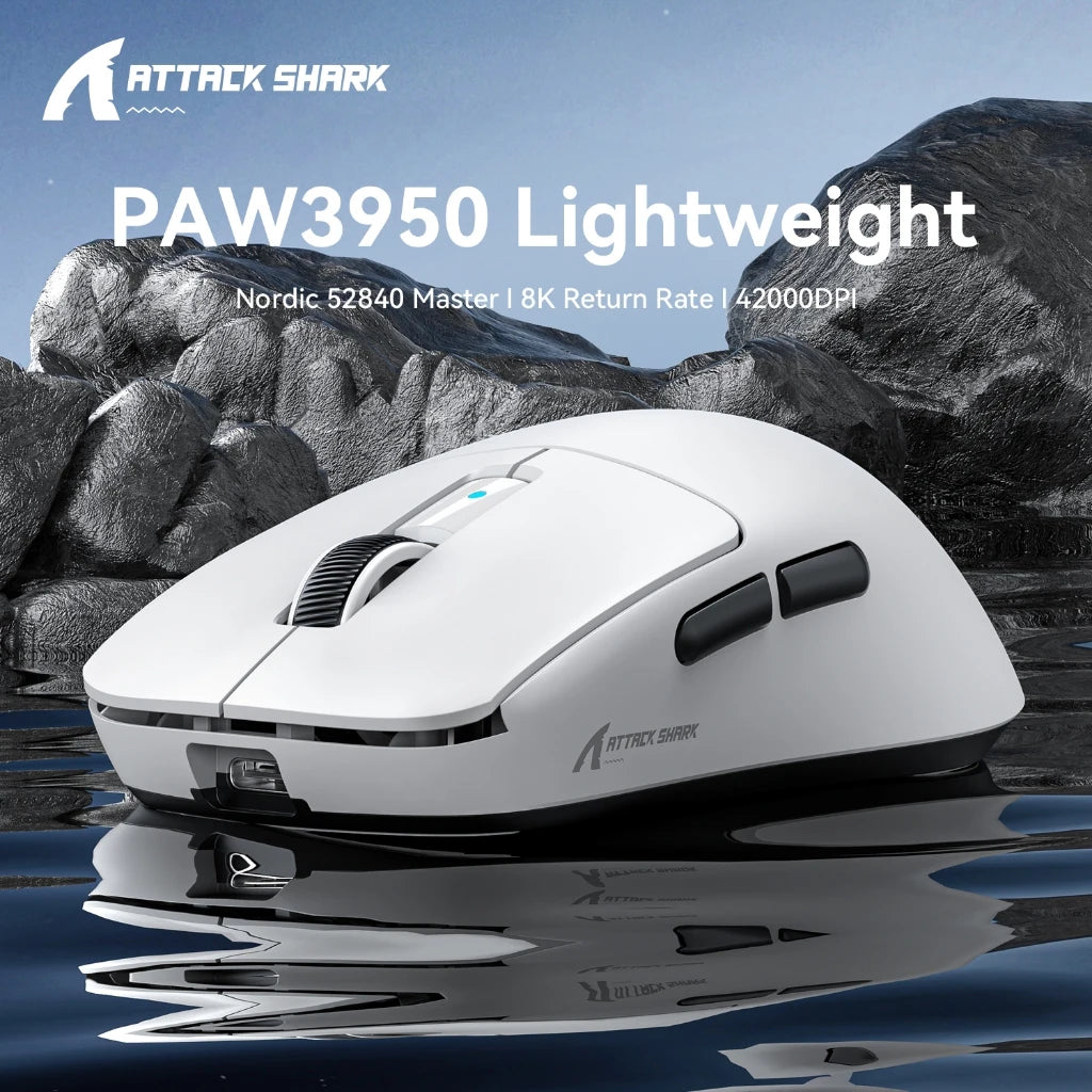 Attack Shark R6 Gaming Mouse 38g Ultra-Light, PAW3950 8K Return Rate Wireless, Nordic 52840, 24000DPI, Tri-Mode