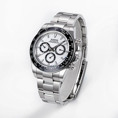 Sugess Panda Chronograph Movement Automatic Mechanical Chronograph Wristwatch Waterproof Diving Men Watches Ceramic Bezel Tona