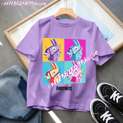Fortnite Children’s T-Shirts Anime Printed Characters Tops Cartoon Fortress Night Summer Clothes Girls Short Sleeve Pullover Tees