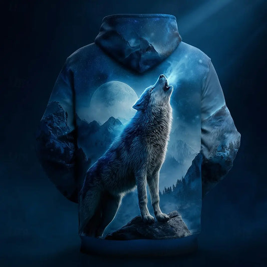 Men's Wolf Hoodie Sweatshirt 3D Fantasy Crew Neck Top Party Gift Club Drawstring Hooded Hoodies Fall Winter Designer