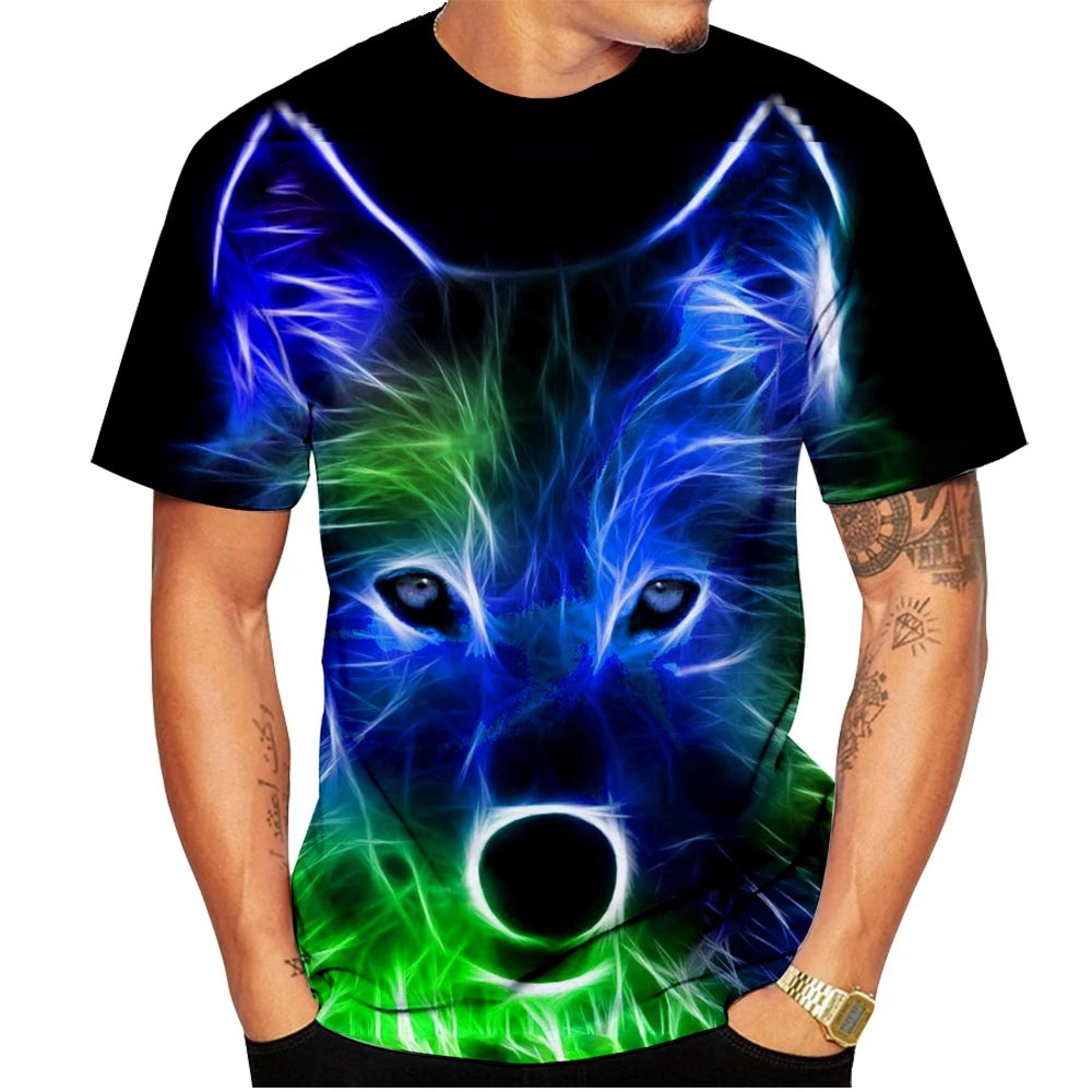New summer Wolf print men's women's fashion creative 3D printed short sleeve T-shirt funny casual Digital print Tops kids tees