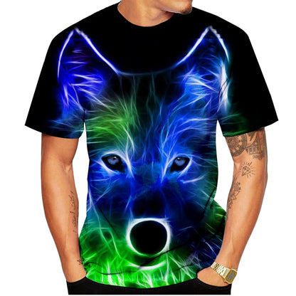 New summer Wolf print men's women's fashion creative 3D printed short sleeve T-shirt funny casual Digital print Tops kids tees